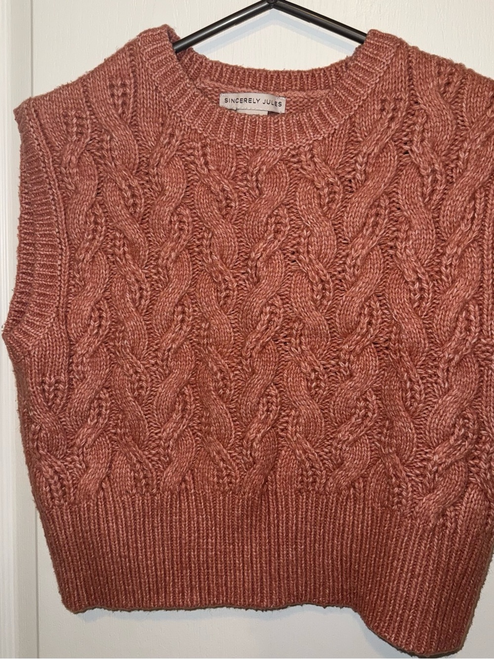 Sincerly Jules Dusty Rose Cable Knit Sleeveless Sweater Vest